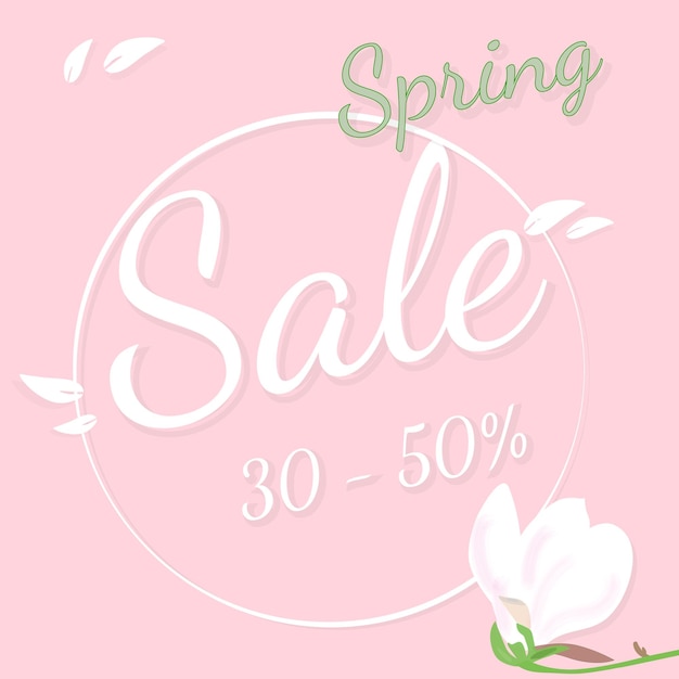 Vector a pink poster for spring sale with a flower on the corner.