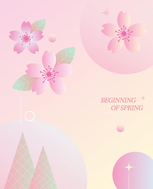 A pink poster that says'beginning of spring'on it