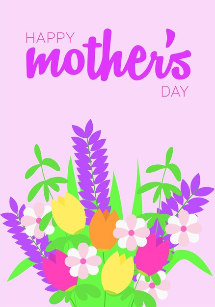 A pink poster with flowers and the words happy mothers day on it