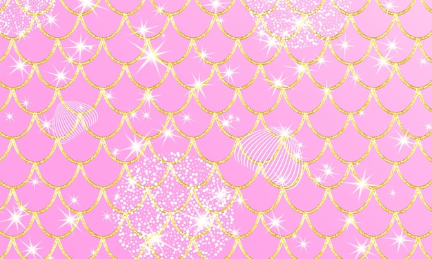 Vector pink princess background. magic stars. gold scales. unicorn pattern. fantasy galaxy.