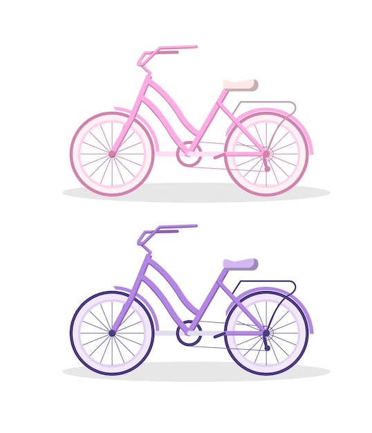 Pink and purple bike on a white background Flat design