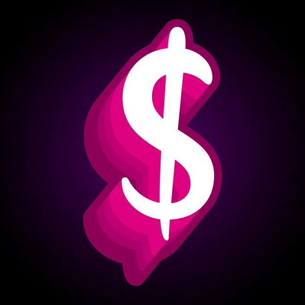 Vettore un segno di dollaro rosa e viola con uno sfondo nero.