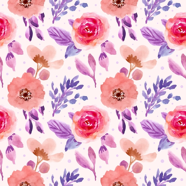 Pink purple floral watercolor seamless pattern