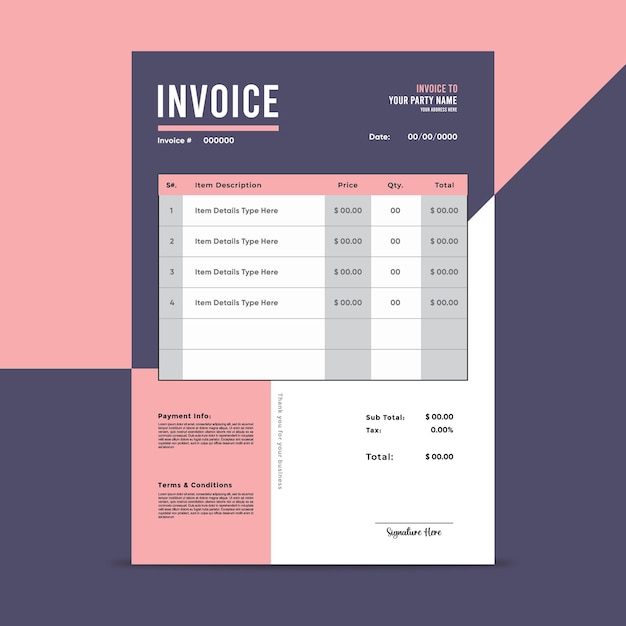 pink and purple invoice template design for your business Business invoice form template new eps 10