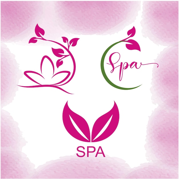 A pink and purple logo with the word spa on it