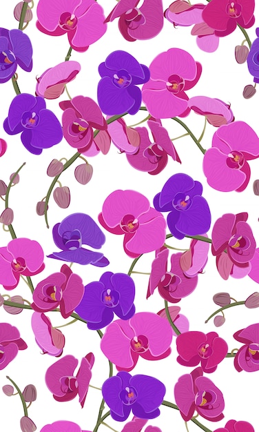 Pink and purple orchid floral seamless pattern