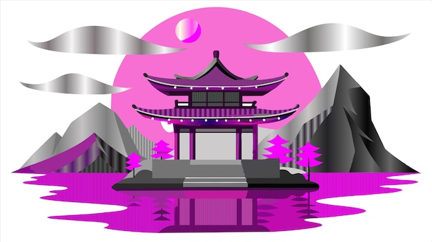 ピンクの背景のピンクと紫の寺院