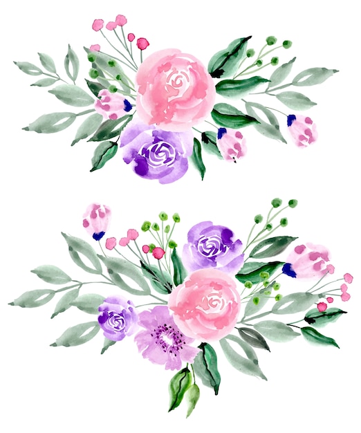 Pink purple watercolor flower arrangement