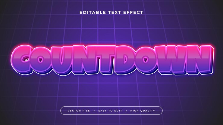 Vector pink purple and white countdown 3d editable text effect font style