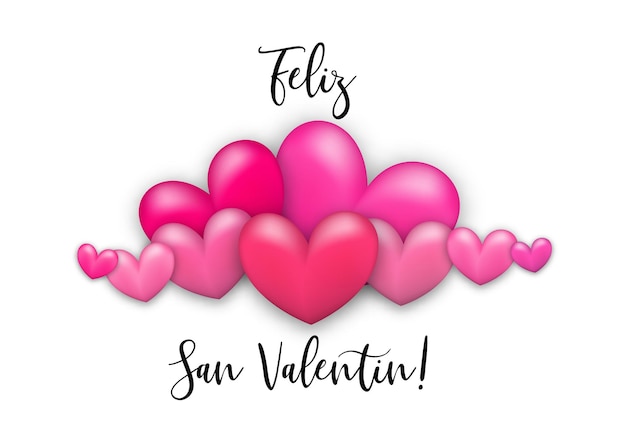 Pink realistic 3d heart romantic isolated white vector background st valentine greeting card