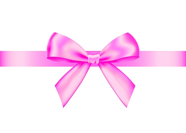 Vector pink  realistic gift bow with horizontal  ribbon isolated on white background. vector holiday design element  for banner, greeting card, poster.