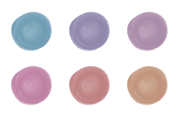 Pink, red, blue, purple watercolor round brush stroke shapes