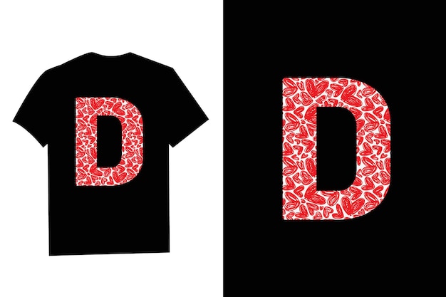 Vector pink red heart valentines day initial monogram letter d tshirt