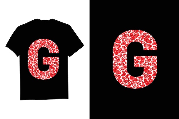 Vector pink red heart valentines day initial monogram letter g tshirt