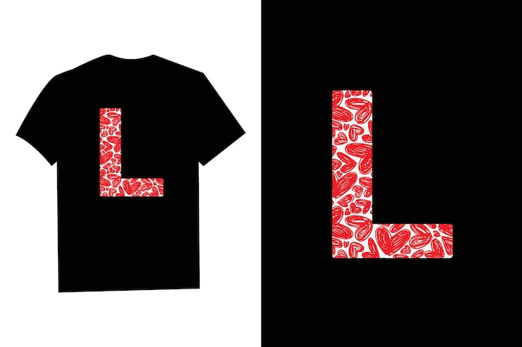 Vector pink red heart valentines day initial monogram letter l tshirt