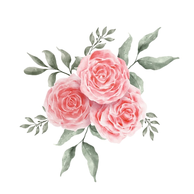 Pink and red rose flowers watercolor vector isolated on white background vintage flowers and leaves graphic for wedding invitation card floral illustration