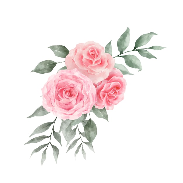 Pink and Red Rose Flowers Watercolor vector isolated on white background Vintage Flowers and Leaves graphic for wedding invitation card Floral illustration