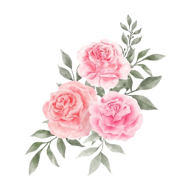 Pink and Red Rose Flowers Watercolor vector isolated on white background Vintage Flowers and Leaves graphic for wedding invitation card Floral illustration