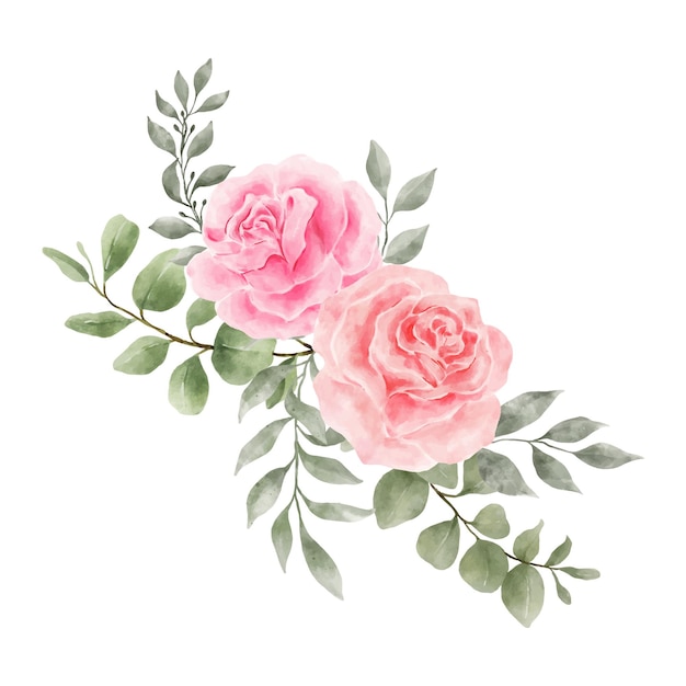 Pink and Red Rose Flowers Watercolor vector isolated on white background Vintage Flowers and Leaves graphic for wedding invitation card Floral illustration