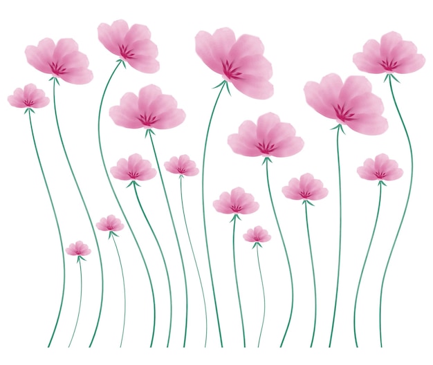 ピンクと赤の水彩花 手描き ピンクの春の花 背景