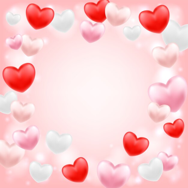 pink red white heart floating on a pink background