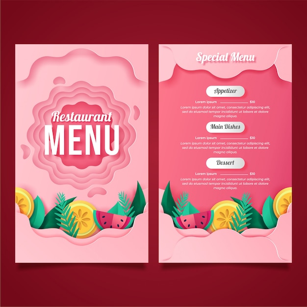 Pink restaurant menu in paper style