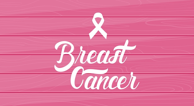 Vector pink ribbon breast cancer awareness wooden texture