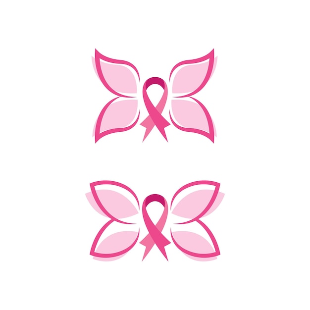 Vector pink ribbon breast cancer icon