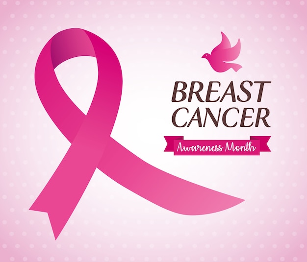 Vector pink ribbon and dove of breast cancer awareness design, campaign and prevention theme