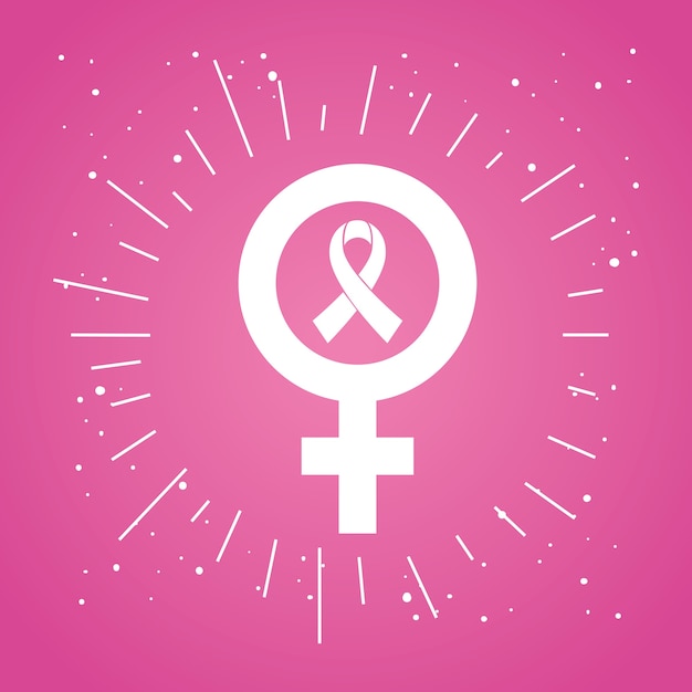 Vector pink ribbon in gender female symbol, world breast cancer awareness month