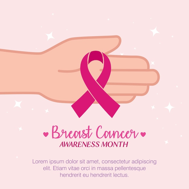 Nastro rosa a portata di mano del tema del design, della campagna e della prevenzione del cancro al seno
