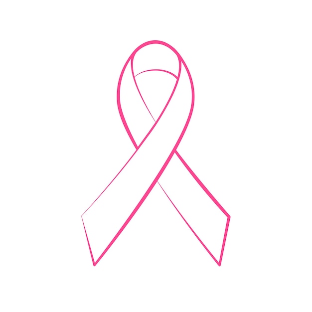 Контур розовой ленты на белом фоне, символ кампании по информированию женщин о раке молочной железы в октябре