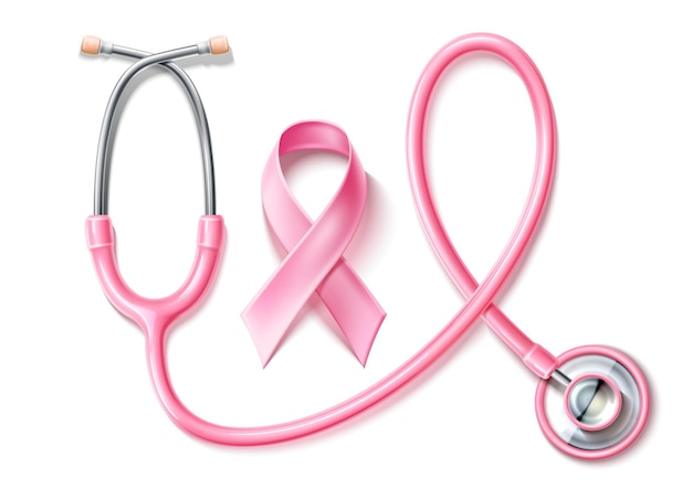 Pink ribbon realistic stethoscope for breast cancer awareness