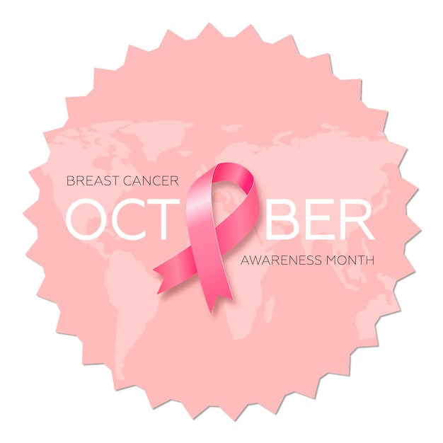 Pink ribbon sticker for World Breast Cancer Awareness Month in October Vector illustration EPS 10