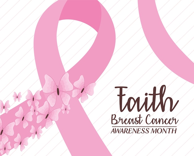 Pink ribbon with butterflies of breast cancer awareness design, campaign and prevention theme