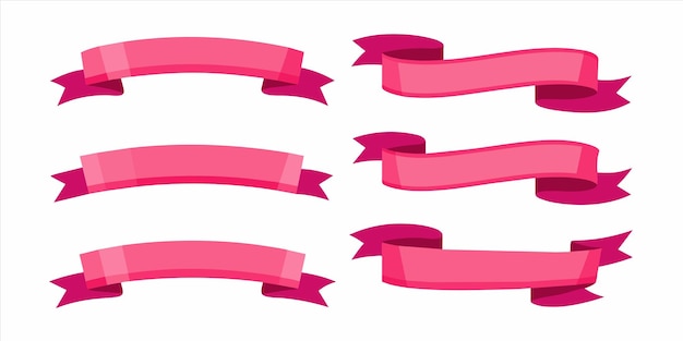 Pink ribbons that are lined up on a white background