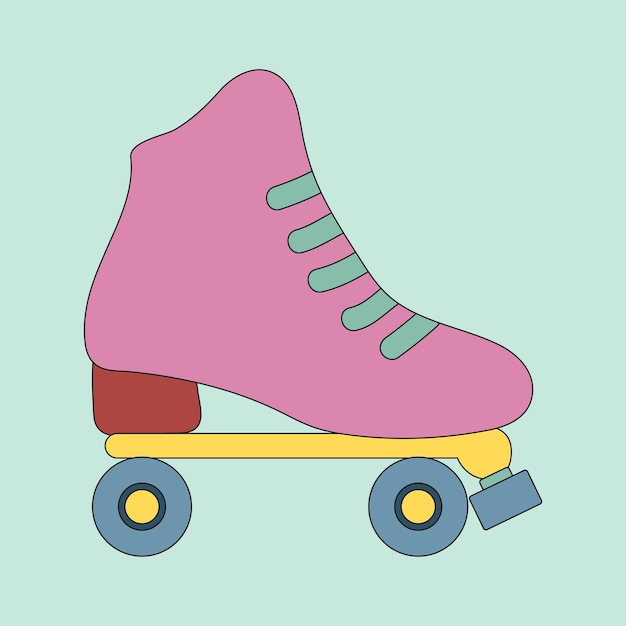 Pink roller skate element from 1970 Groovy cartoon graphic in pastel color pallete Trendy retro card
