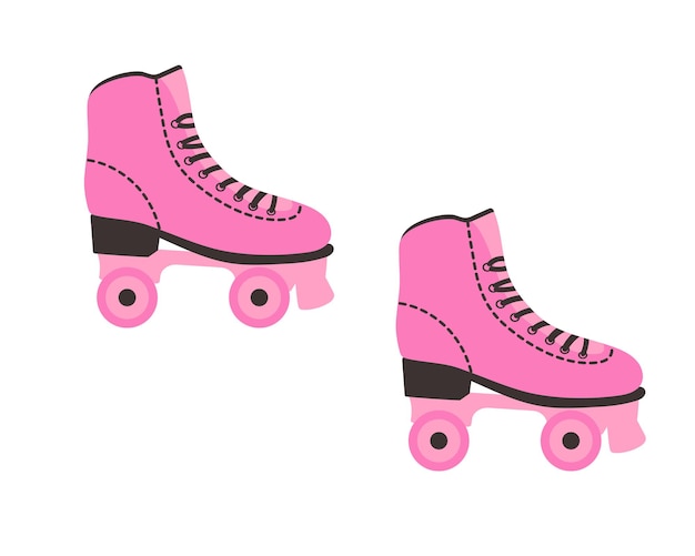 Pink roller skates Cute sport boots 80s 90s Vintage fashion cartoon clipart