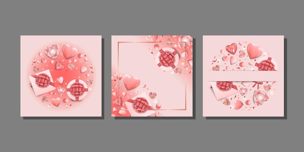 Pink Romantic templates set for greeting cards