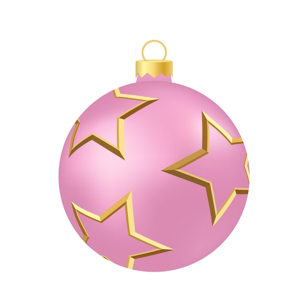 Vector pink rose christmas tree toy or ball volumetric and realistic color illustration