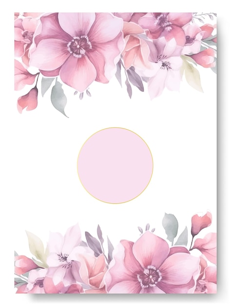 Collezione rosa rosa fiore acquerello e cornice geometrica floreale modello di bordo per biglietto di nozze