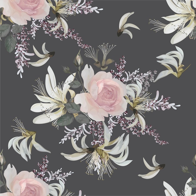 Vettore rosa rosa fiore seamless pattern illustrazione vettoriale