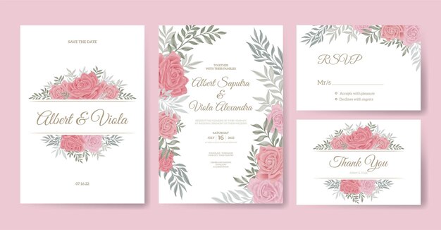 Pink rose flower watercolor wedding invitation