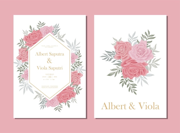 pink rose flower watercolor wedding invitation