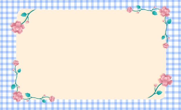 Pink rose gingham pattern paper background frame border blank note vector illustration editable