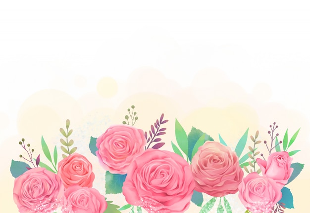 Pink rose and gypsophila watercolor illustration