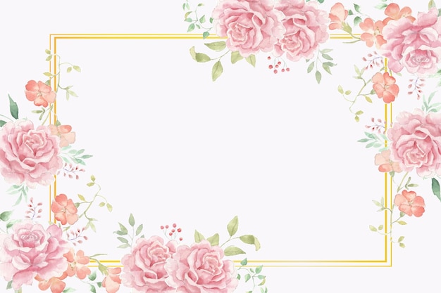 Vector pink rose watercolor flower frame