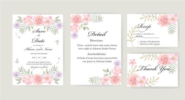 Pink rose watercolor flower for wedding invitation