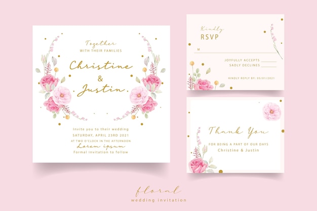 Pink rose watercolor wedding invitation