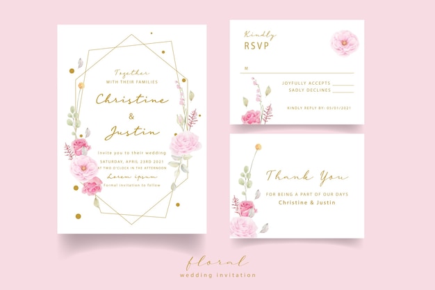 Pink rose watercolor wedding invitation